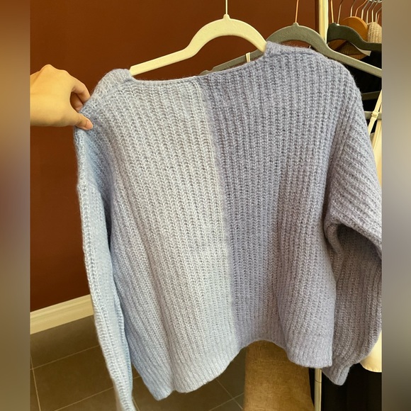 Stylenanda Blue Colorblock V neck Sweater Cardigan - Picture 6 of 6